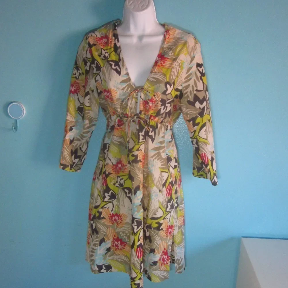 CZ Cotton Cover Up Dress Women Size M Floral Lightweight Summer Beach Pool Dress - Picture 2 of 11